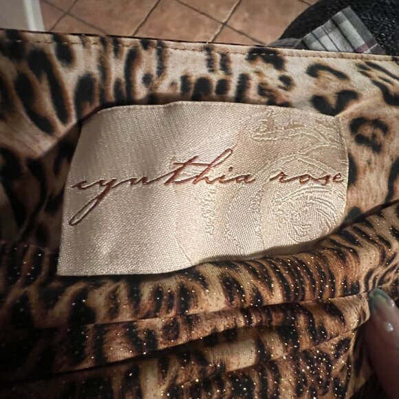 Cynthia Rose Sparkly Leopard Print Long Sleeve Bodycon Shift Dress Sz S - Picture 3 of 6